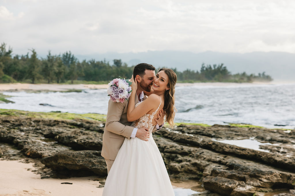 Happy newlywed couple celebrating their fast civil marriage in Honolulu for immediate DEERS and BAH benefits enrollment.